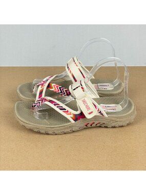 Skechers Reggae Zig Swag Toe Loop Sandals Womens 8 Natural Pink Hook and Loop